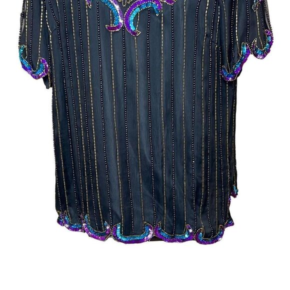 Vintage 80’s black silk sequin and bead evening blouse - Picture 12 of 16